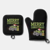 Vrolijk Kerstmonster Vrachtwagen Peuter Jongens Ke Ovenwant & Pannenlap Set (Voorkant)