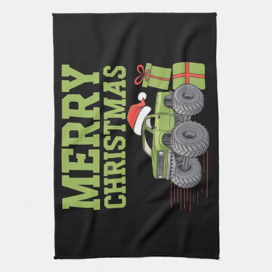 Vrolijk Kerstmonster Vrachtwagen Peuter Jongens Ke Theedoek (Verticaal)