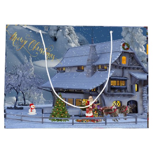 Vrolijk kerstmooi winterscène met Kerstmis Groot Cadeauzakje (Achterkant)