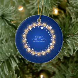Vrolijk kerstmousserende sterren WreatBlue Keramisch Ornament