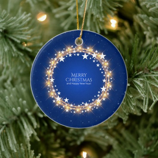 Vrolijk kerstmousserende sterren WreatBlue Keramisch Ornament (Boom)