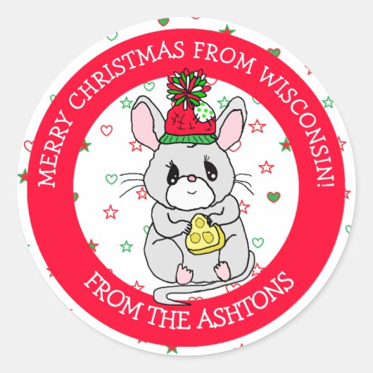 Vrolijk kerstmuis met kaasvakantie ronde sticker (Voorkant)