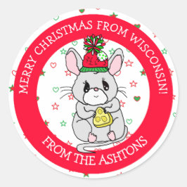 Vrolijk kerstmuis met kaasvakantie ronde sticker