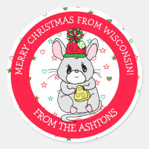 Vrolijk kerstmuis met kaasvakantie ronde sticker