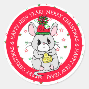Vrolijk kerstmuis met kaasvakantie ronde sticker