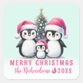 Vrolijk Kerstmuntje Groene en Roze Schattigee Ping Vierkante Sticker (Voorkant)