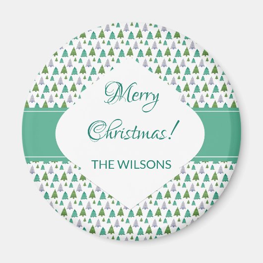 Vrolijk Kerstmuntje Groene Waterverf Boom Magneet (Voorkant)