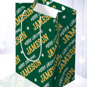 Vrolijk Kerstnaam Typografie Groen Geel Medium Cadeauzakje