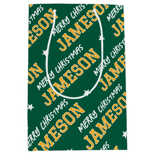 Vrolijk Kerstnaam Typografie Groen Geel Medium Cadeauzakje (Voorkant)