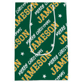 Vrolijk Kerstnaam Typografie Groen Geel Medium Cadeauzakje (Achterkant)