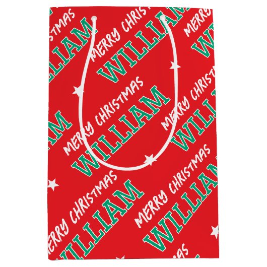 Vrolijk Kerstnaam Typografie Red Green Medium Cadeauzakje (Voorkant)