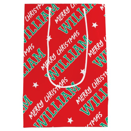 Vrolijk Kerstnaam Typografie Red Green Medium Cadeauzakje (Achterkant)