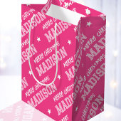 Vrolijk Kerstnaam Typografie Roze Medium Cadeauzakje