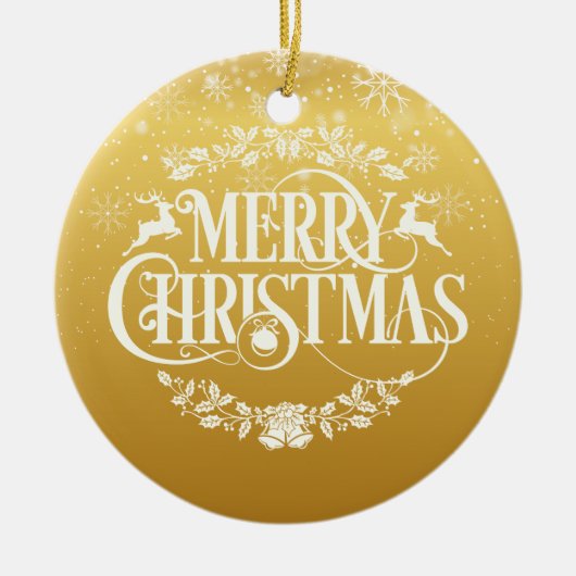 Vrolijk kerstnicht Definitie Gold Snowflakes Keramisch Ornament (Voorkant)