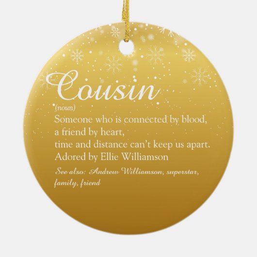 Vrolijk kerstnicht Definitie Gold Snowflakes Keramisch Ornament (Achterkant)