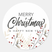 Vrolijk kerstnieuwjaar Holly Berries Ronde Sticker (Voorkant)