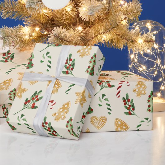 Vrolijk kerstontbijtkoekjes cadeaupapier (Feestdagen)