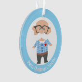 Vrolijk kerstopa op lichtblauw en wit ornament (voorkant)