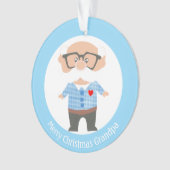 Vrolijk kerstopa op lichtblauw en wit ornament (voorkant)