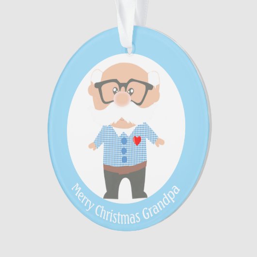 Vrolijk kerstopa op lichtblauw en wit ornament (voorkant)