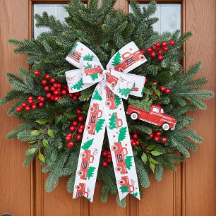 Vrolijk kerstophalen en boom satijnen lint