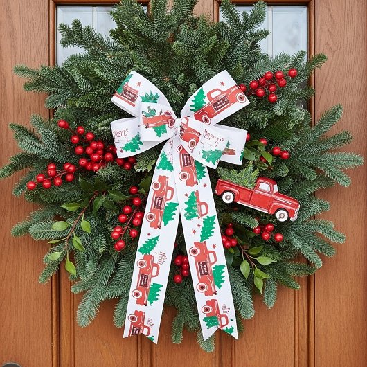 Vrolijk kerstophalen en boom satijnen lint