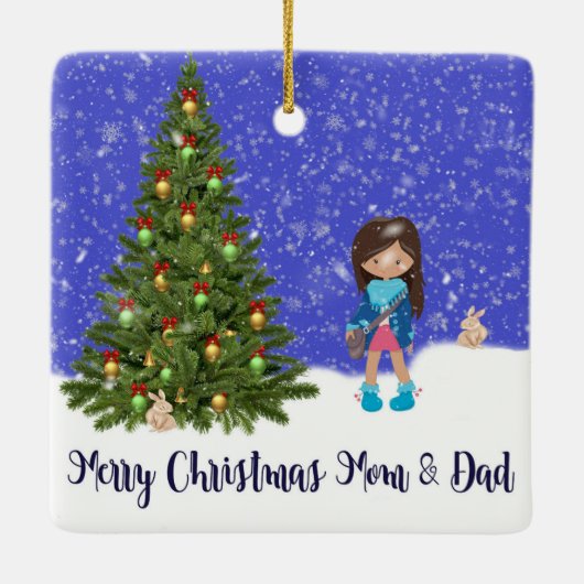 Vrolijk kerstOrnament van Dochter tot Ouders Keramisch Ornament (Achterkant)