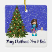 Vrolijk kerstOrnament van Dochter tot Ouders Keramisch Ornament (Voorkant)
