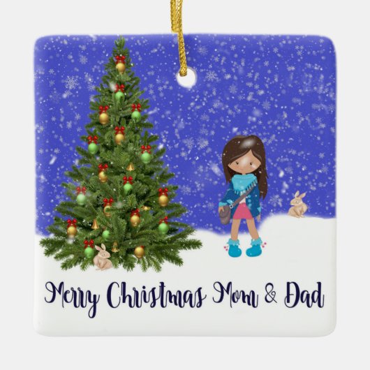 Vrolijk kerstOrnament van Dochter tot Ouders Keramisch Ornament (Voorkant)