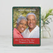 Vrolijk kerstpaar Familie Foto Groen Feestdagenkaart (Staand voorkant)