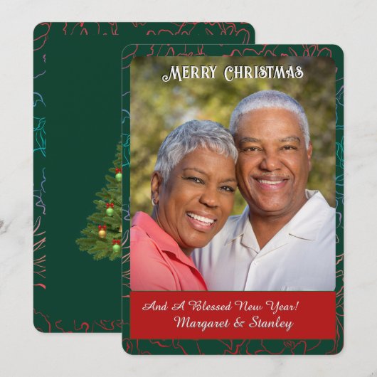 Vrolijk kerstpaar Familie Foto Groen Feestdagenkaart (Voorkant / Achterkant)