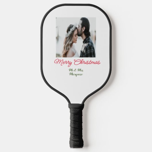 Vrolijk kerstpaar foto voeg naam gelukkige vakanti pickleball paddle (Voorkant)