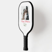 Vrolijk kerstpaar foto voeg naam gelukkige vakanti pickleball paddle (Links)