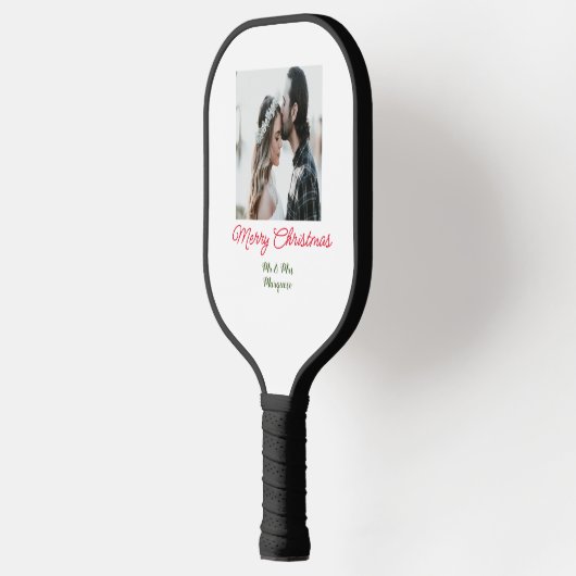 Vrolijk kerstpaar foto voeg naam gelukkige vakanti pickleball paddle (Links)