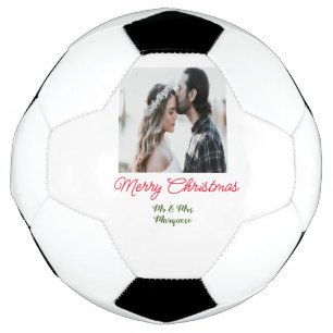 Vrolijk kerstpaar foto voeg naam gelukkige vakanti voetbal