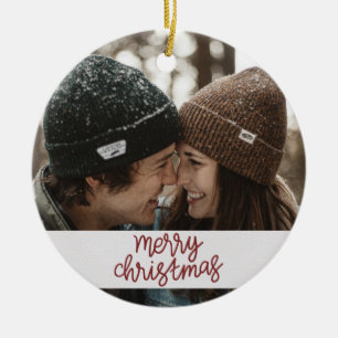 Vrolijk kerstpaar met naam en datum keramisch ornament