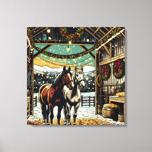 Vrolijk kerstpaard Cartoon Canvas Afdruk (Voorkant)