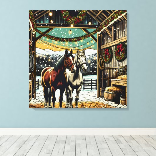 Vrolijk kerstpaard Cartoon Canvas Afdruk (Insitu (Houten vloer))