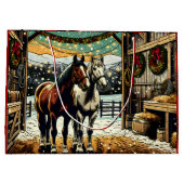 Vrolijk kerstpaard Cartoon Groot Cadeauzakje (Achterkant)