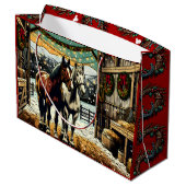 Vrolijk kerstpaard Cartoon Groot Cadeauzakje (Achterkant Gekanteld)