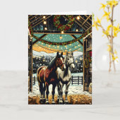 Vrolijk kerstpaard Cartoon Kaart (Gele Bloem)