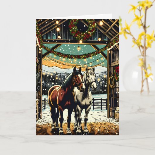 Vrolijk kerstpaard Cartoon Kaart (Gele Bloem)