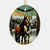 Vrolijk kerstpaard Cartoon Keramisch Ornament (Rechts)