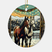 Vrolijk kerstpaard Cartoon Keramisch Ornament (Links)