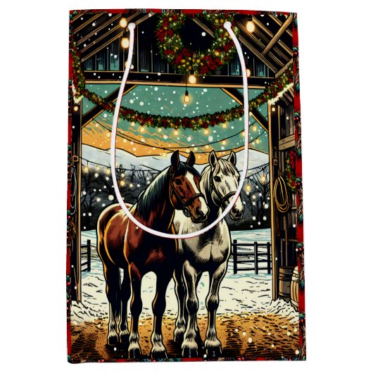 Vrolijk kerstpaard Cartoon Medium Cadeauzakje (Voorkant)