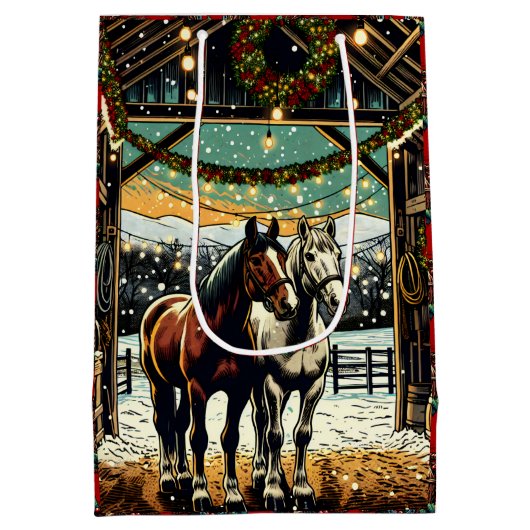 Vrolijk kerstpaard Cartoon Medium Cadeauzakje (Achterkant)