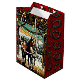 Vrolijk kerstpaard Cartoon Medium Cadeauzakje