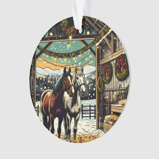 Vrolijk kerstpaard Cartoon Ornament (voorkant)