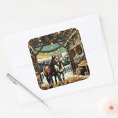 Vrolijk kerstpaard Cartoon Vierkante Sticker (Envelop)