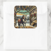 Vrolijk kerstpaard Cartoon Vierkante Sticker (Tas)